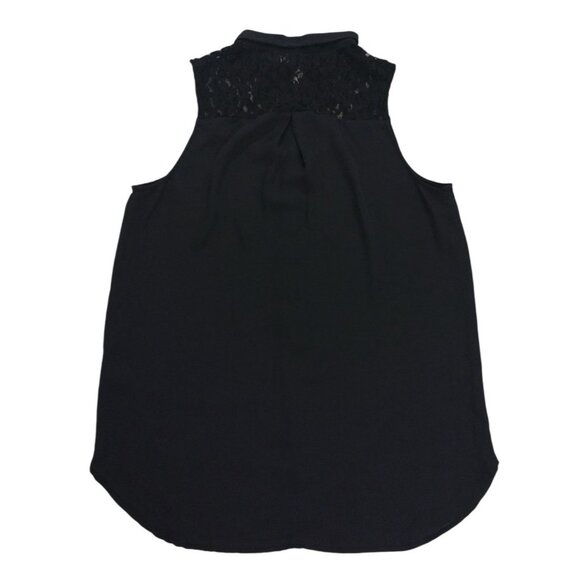 H&M Black Sleeveless Button-Up Blouse With Lace Yoke Detail Size 8, NWOT - Picture 2 of 8